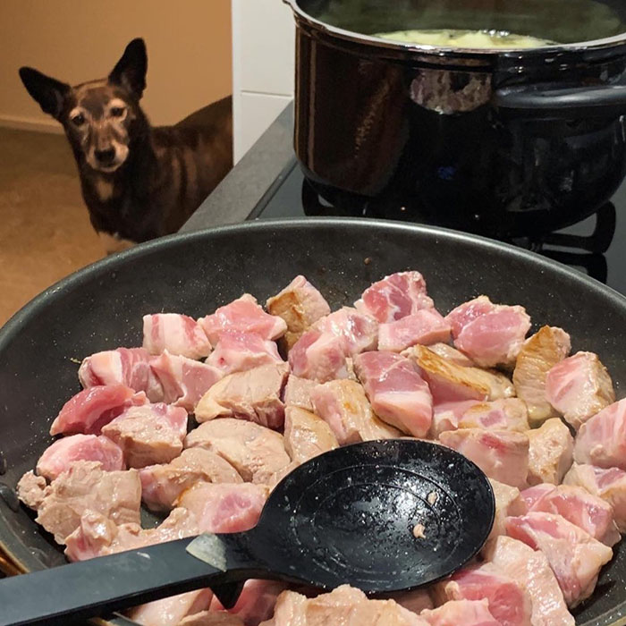カレー用の豚肉を炒めます