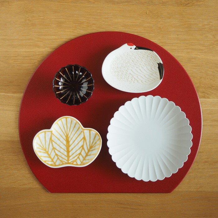 ■【2026年福袋3】初春のお膳に嬉しい ハレの日の半月盆5点セット【鶴】【ラッピング不可】【12月中旬～年内配送予定】