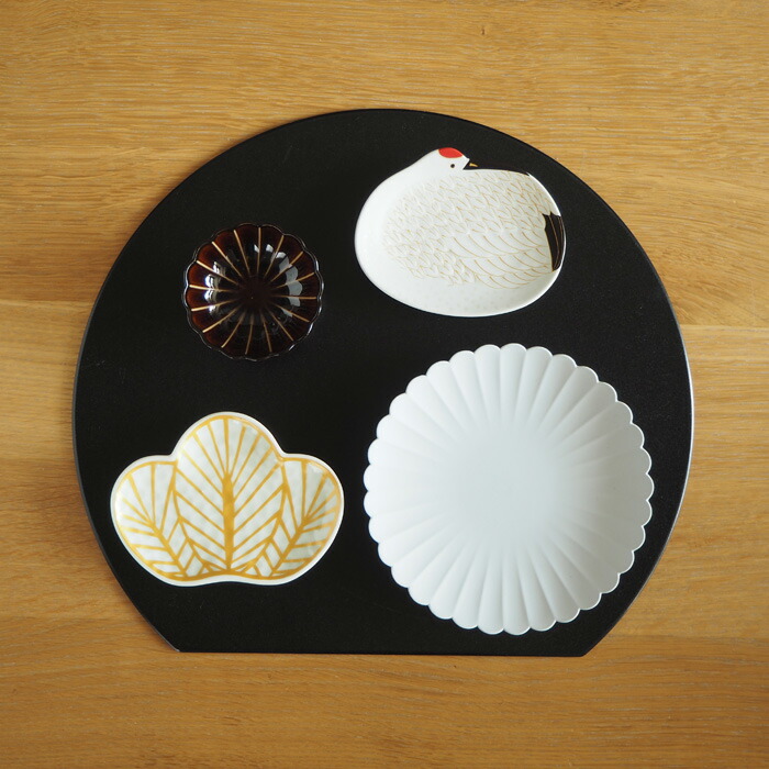 ■【2026年福袋3】初春のお膳に嬉しい ハレの日の半月盆5点セット【鶴】【ラッピング不可】【12月中旬～年内配送予定】