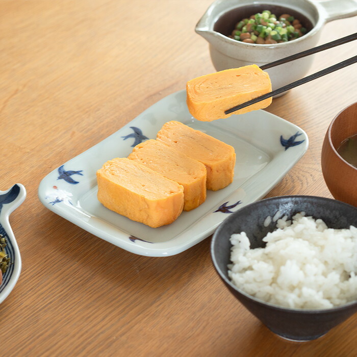 日下華子　色絵　つばめ　長方角丸プレート