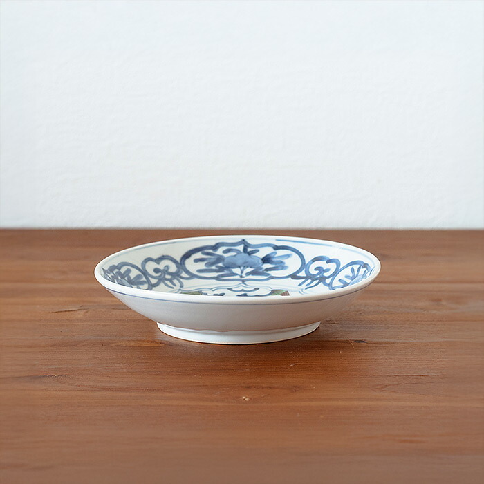 堀畑蘭 6寸深皿 色絵 松と白犬