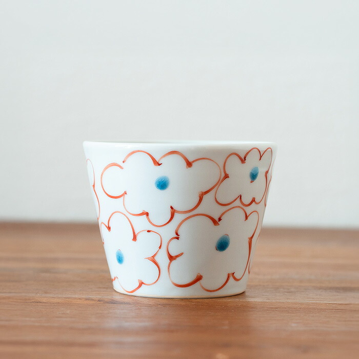 堀畑蘭 蕎麦猪口 色絵 花雲 赤