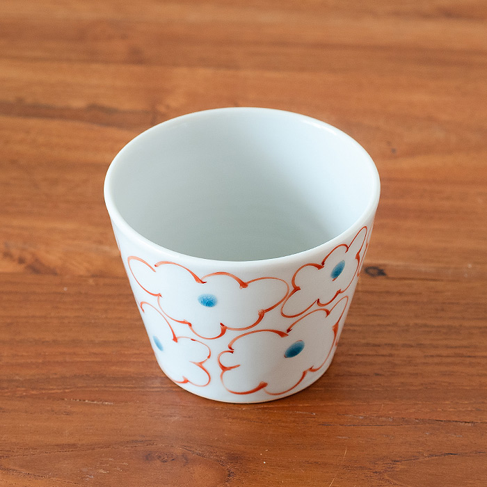 堀畑蘭 蕎麦猪口 色絵 花雲 赤