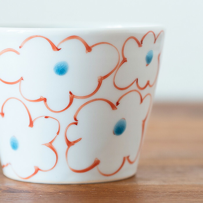 堀畑蘭 蕎麦猪口 色絵 花雲 赤