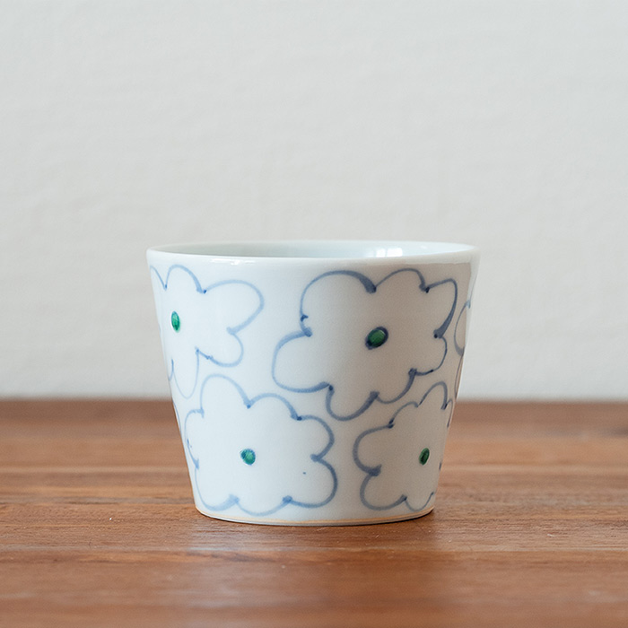 堀畑蘭 蕎麦猪口 色絵 花雲 青