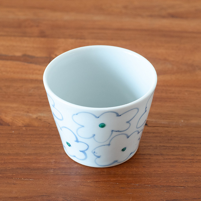 堀畑蘭 蕎麦猪口 色絵 花雲 青