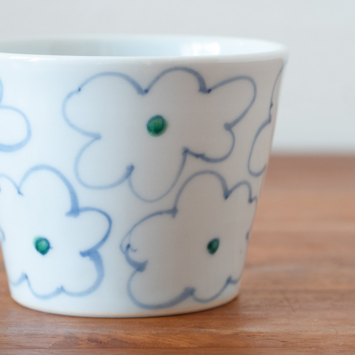 堀畑蘭 蕎麦猪口 色絵 花雲 青