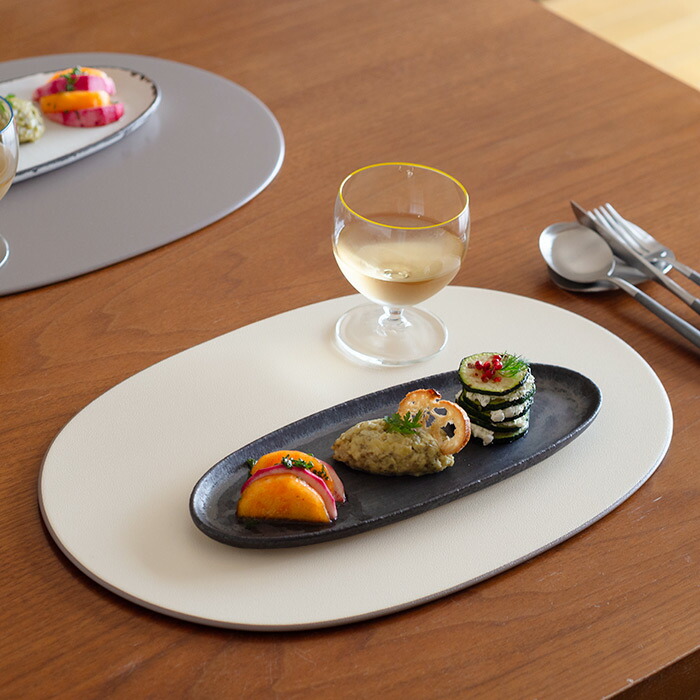 ■【プロキッチンオリジナル】【2枚セット】小判盆　両面　アイボリー×グレージュ　/　PROKITCHEN