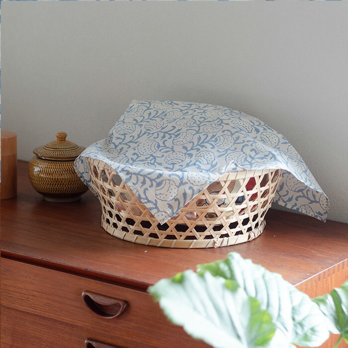 ピープルツリー　ブロックプリント　ハンカチ　フラワー・ブルー　/　People　Tree