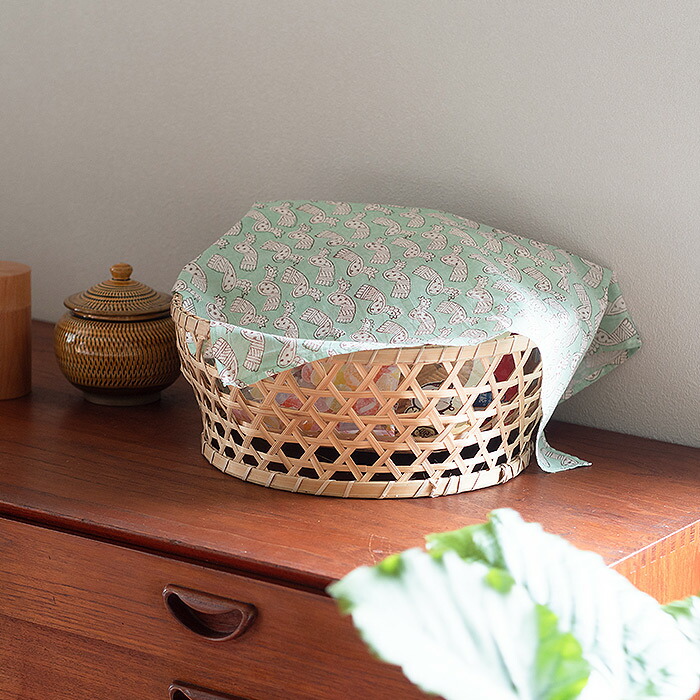 ピープルツリー　ブロックプリント　ハンカチ　トリ・グリーン　/　People　Tree