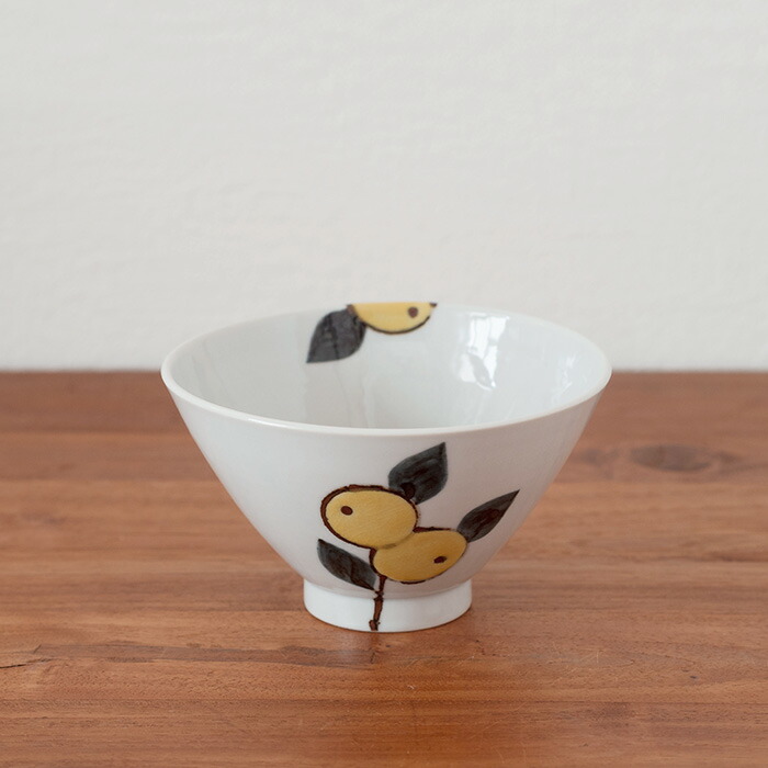 徳永遊心窯 色絵みかん 飯碗三角 大