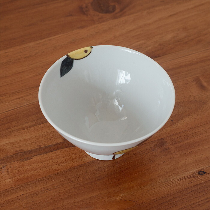 徳永遊心窯 色絵みかん 飯碗三角 大