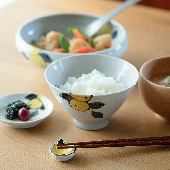 徳永遊心窯 色絵みかん 飯碗三角 大