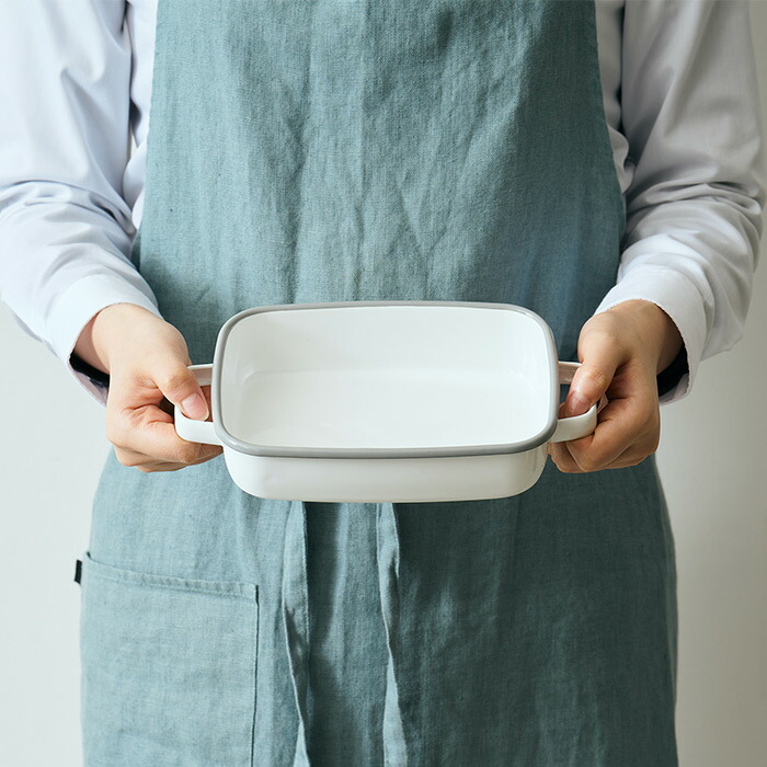 365methods　ホーローオーブンディッシュ　浅型S　ホワイト×ライトグレー