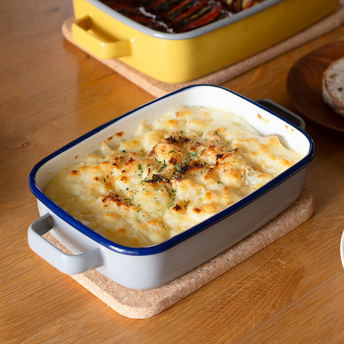 365methods　ホーローオーブンディッシュ　浅型S　ライトグレー×ネイビー