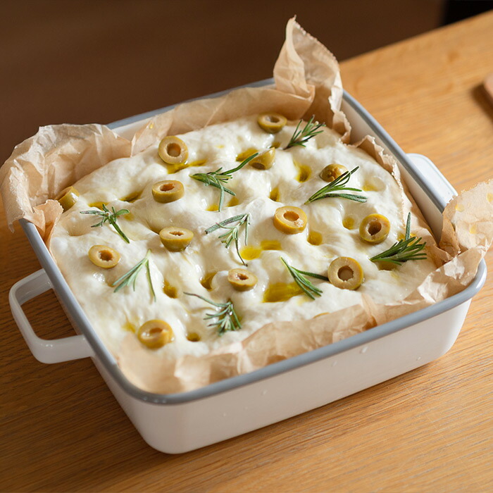 365methods　ホーローオーブンディッシュ　スクエア　ホワイト×ライトグレー