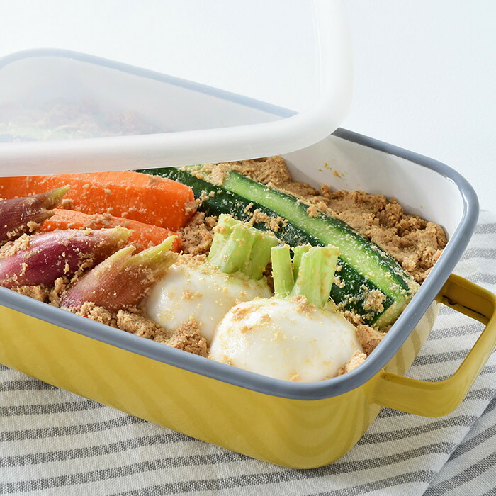 365methods　ホーローオーブンディッシュ　レクタングル　イエロー×ライトグレー