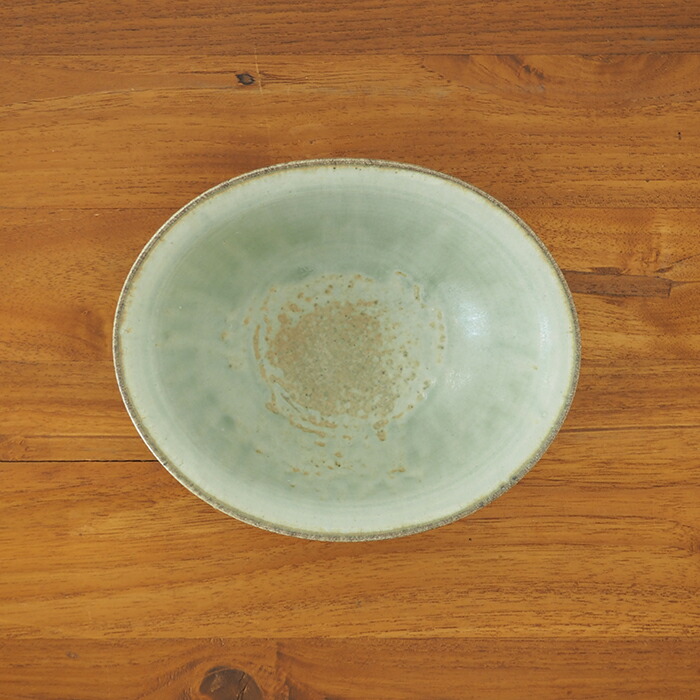 市野耕　彩色灰釉　6寸楕円鉢